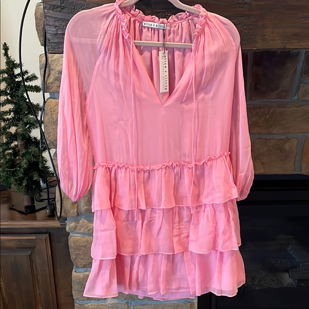 Alice and Olivia Silk Layla Tiered Ruffle Mini Dress NWT